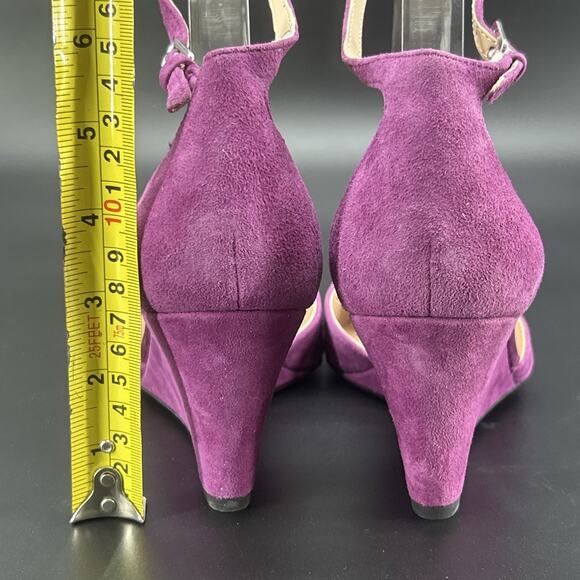 Franco Sarto FAYE Womens 8.5M Suede Wedge Heel Purple Strappy Ankle Holiday Chic - Picture 5 of 8